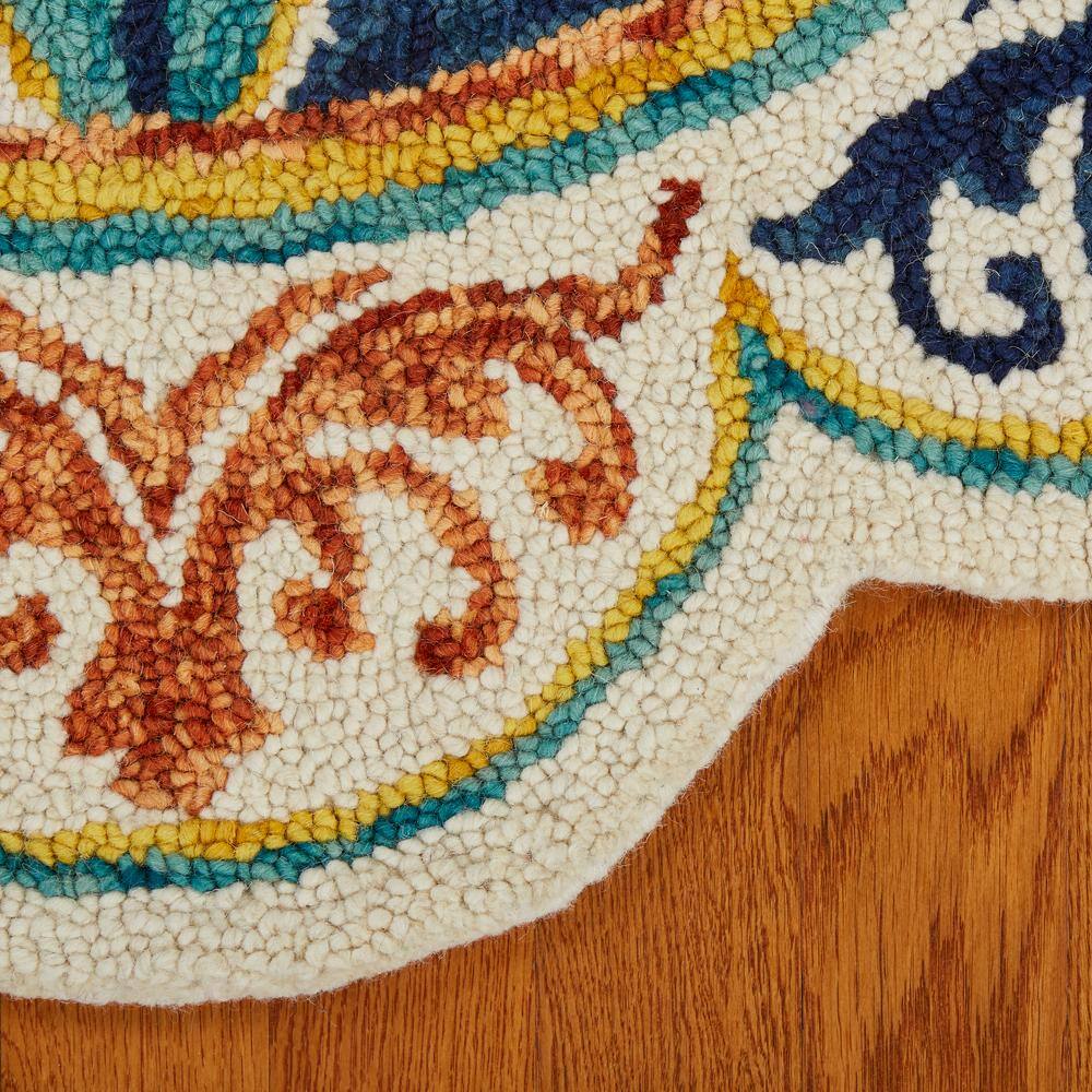 Handmade Tufted Blue Wool Medallion Round Rug, 4 Feet