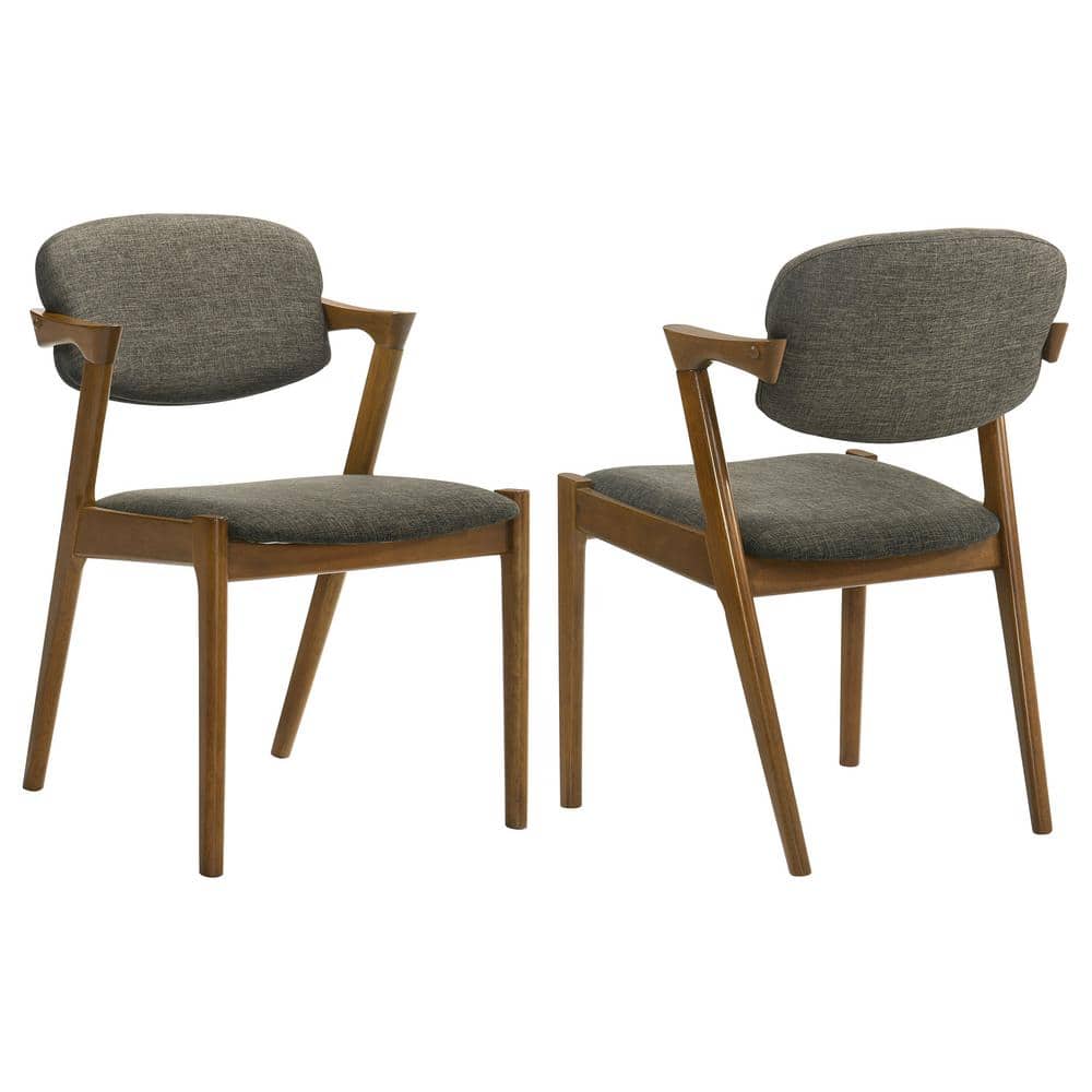 Modern Gray Upholstered Parsons Side Chair with Dark Walnut Legs