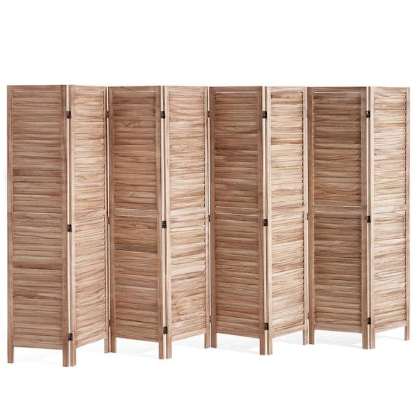 Wood Room Divider, 8 Panel Wood Folding Privacy Screen, 66.9 in. Tall Indoor Louvered Partition Divider, Portable
