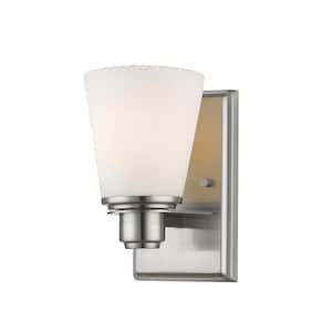 1-Light Brushed Nickel Wall Sconce with Matte Opal Glass Shade