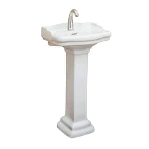 Roosevelt 18 in. Pedestal White Vitreous China Rectangular Vessel Sink with Overflow Single Faucet Hole