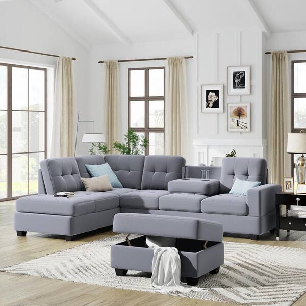 Harper & Bright Designs 104 In W 3-Piece Fabric L-Shaped Modern Sectional  Sofa In Antique Gray Cj291Aaa - The Home Depot