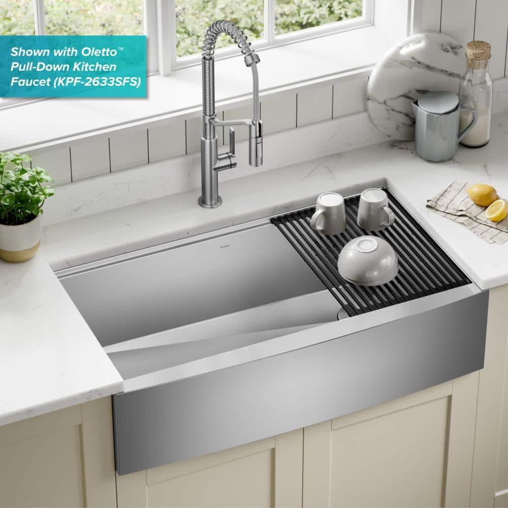 Kore 36-Inch Stainless Steel Farmhouse Workstation Sink with Accessories