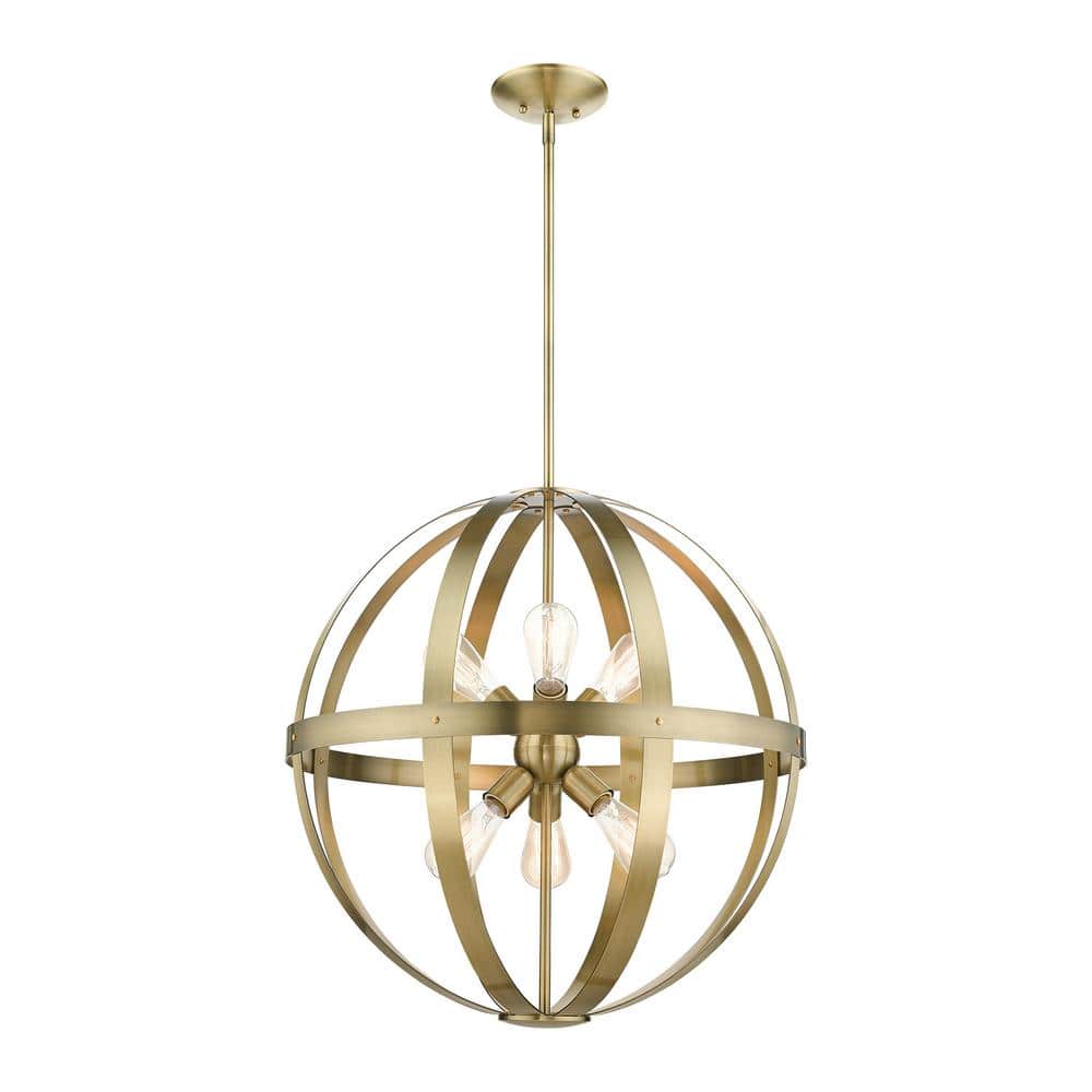 Antique Brass Sputnik 6-Light Globe Pendant Chandelier