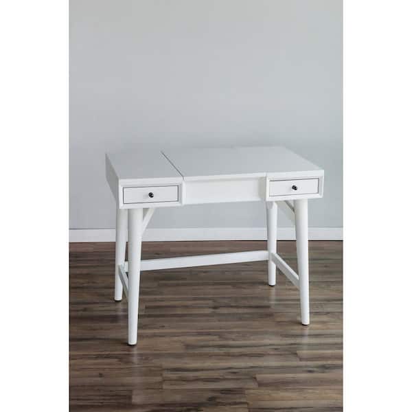 Alpine Furniture Flynn 1-Piece White Makeup Vanity with Drawers and Solid Wood