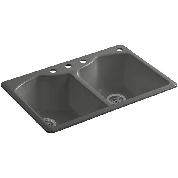 KOHLER Bellegrove Drop-In Cast Iron 33 in. 4-Hole Double Bowl Kitchen Sink in Thunder Grey
