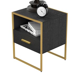 Black Modern Wood Nightstand Cabinet with 1 Drawers