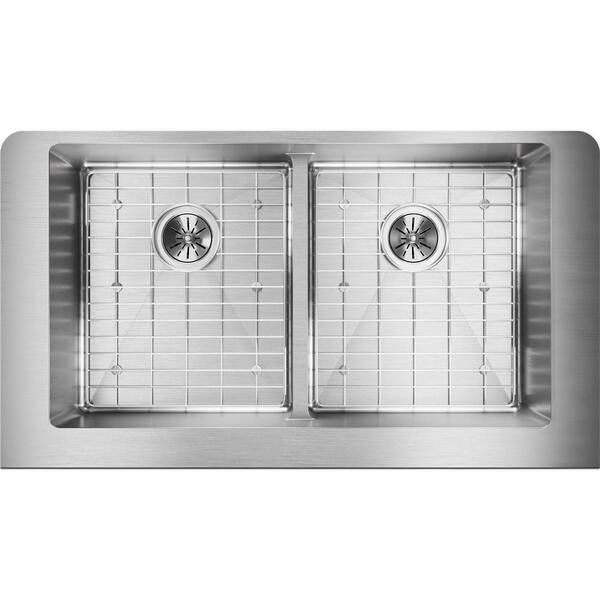 Elkay Crosstown Farmhouse Apron Front Stainless Steel 32 in. Double Bowl Kitchen Sink Kit