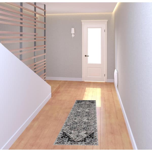 Gray 2 ft. x 6 ft. Medallion Power Loom Runner Rug