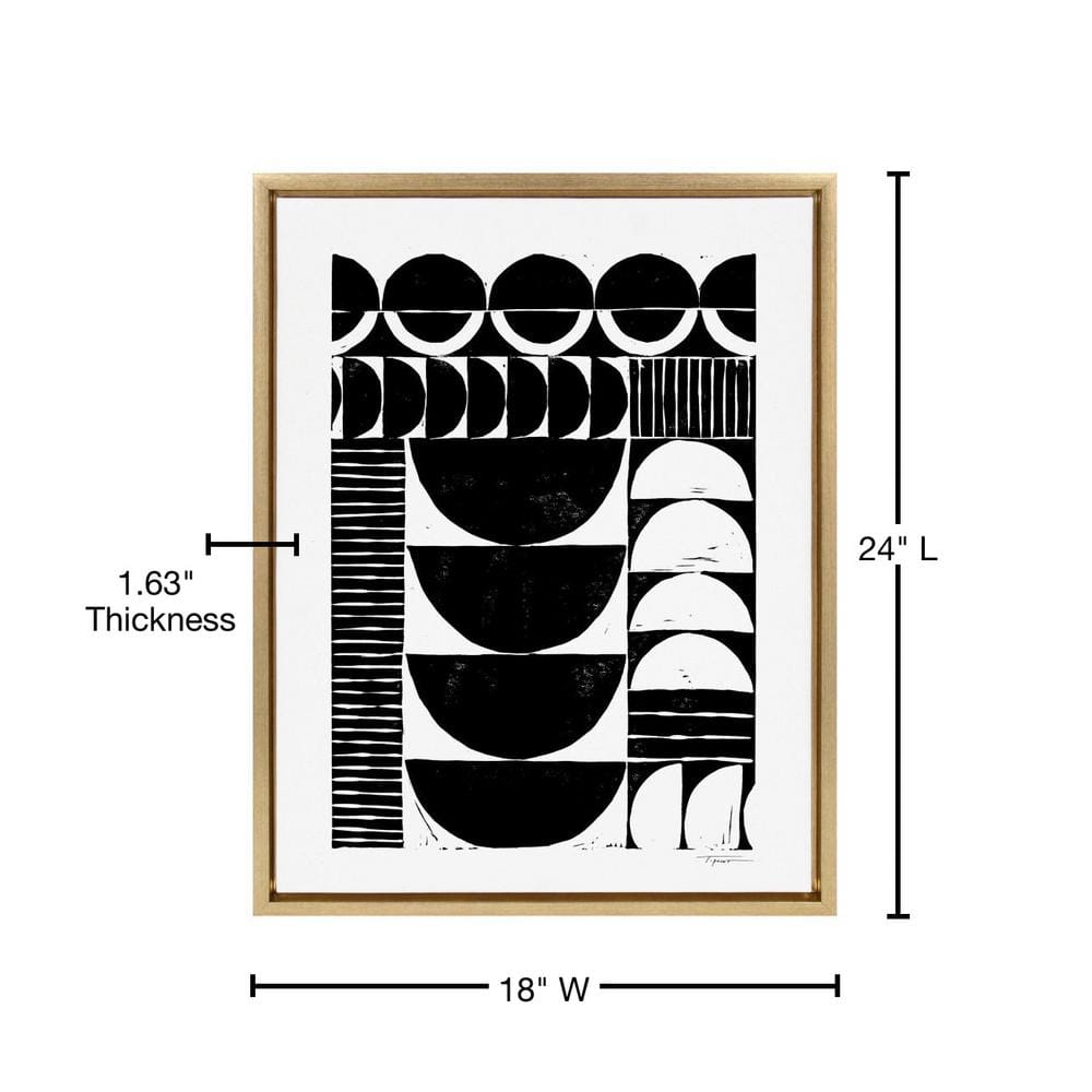 Modern Black and White Abstract Canvas Print with Natural Frame