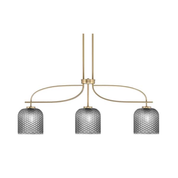Unbranded Olympia 15.25 3-Light Chandelier New Age Brass Smoke Textured Glass Shade