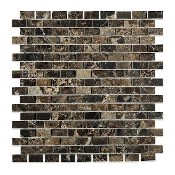 Ivy Hill Tile Rich Dark Emperador 3 in. x 1 in. Marble Mosaic Tile Sample