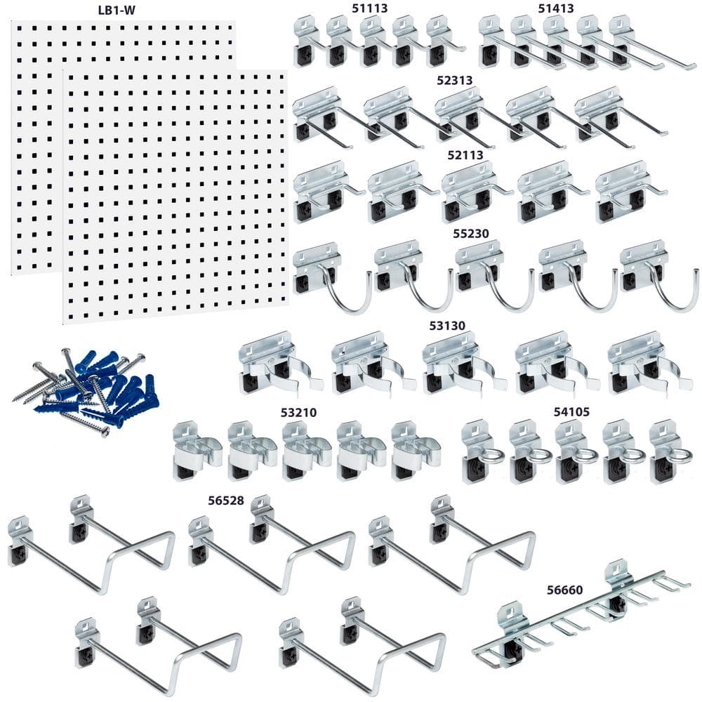 White Epoxy Steel Pegboard Kit with Assorted Hooks