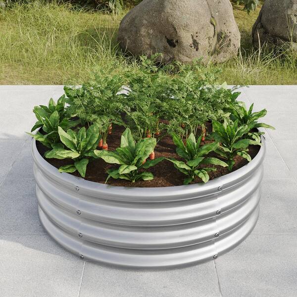 Silver 32 in. x 32 in. x 11 in. Round Galvanized Steel Raised