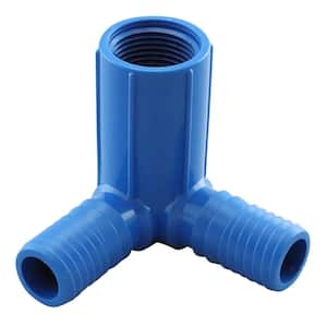3/4 in. Blue Twister Polypropylene x 1/2 in. - 3/4 in. Dual Threaded 90° Side Outlet Insert Elbow Fitting
