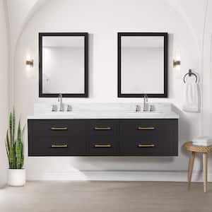 Sherman 72 in W x 22 in D Black Double Bath Vanity, Carrara Marble Top, and Faucet Set