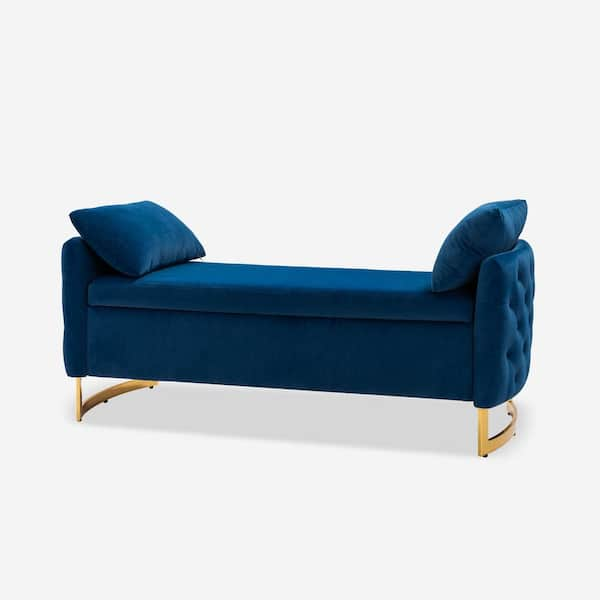 JAYDEN CREATION Andrin Navy 58.5 in. Upholstered Flip Top Storage Bench With Metal Legs