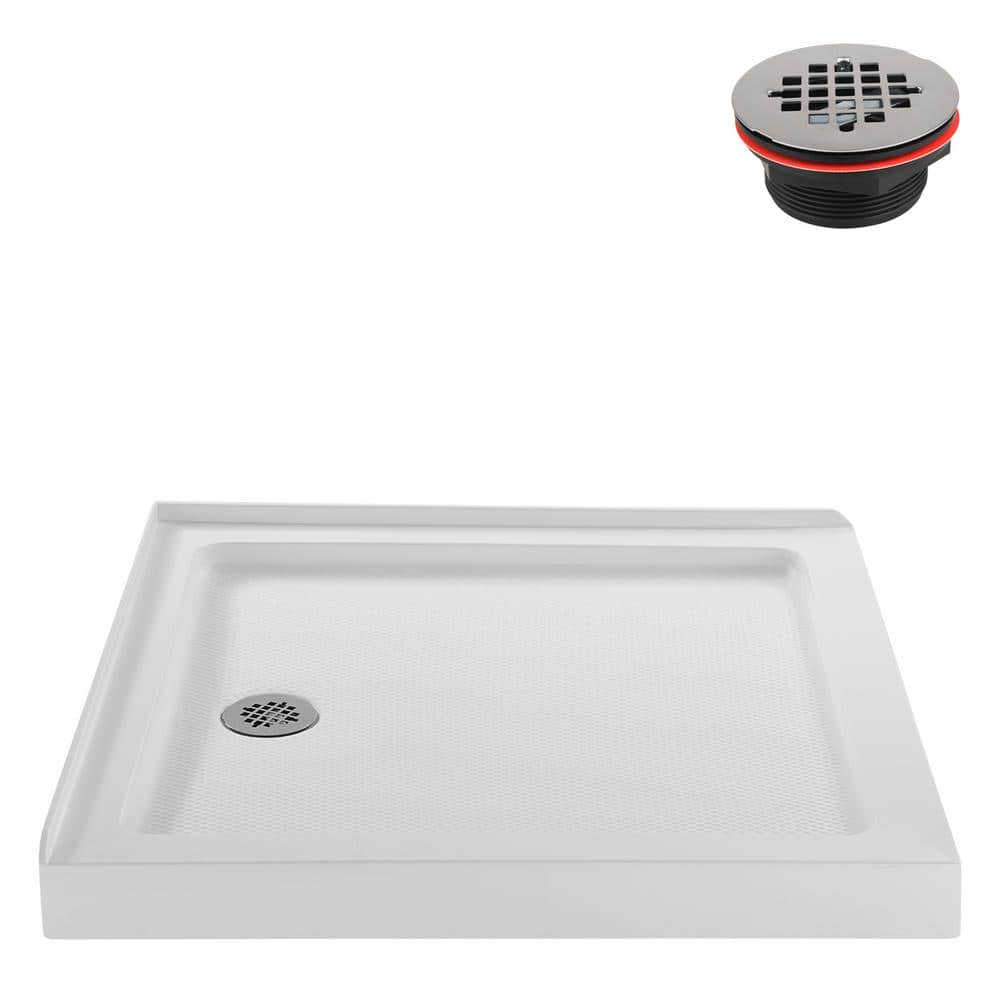 36'' Glossy White Acrylic Square Shower Base with Round Drain