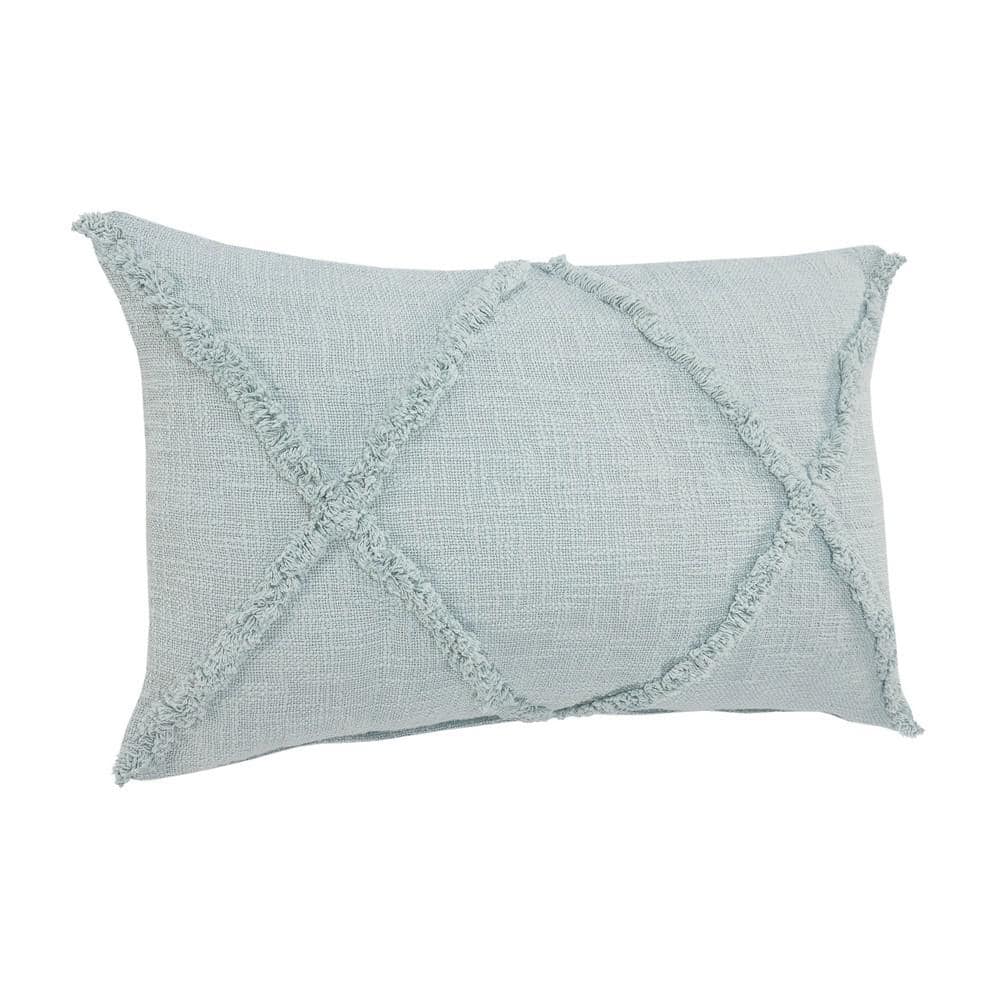 Light Blue Shag Diamond Cotton Throw Pillow with Polyester Insert