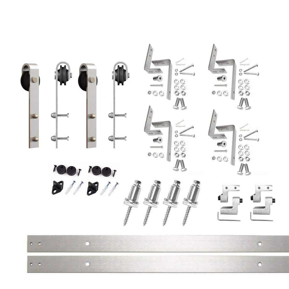 5.5 ft./66 in. Brushed Nickel Double Track Bypass Z-Shape Sliding Barn Door Hardware Kit - Classic Design Roller price history on PriceWatchPro