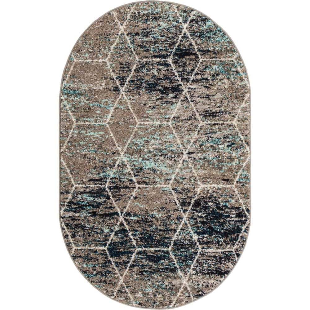 Trellis Frieze Geometric Blue Multi 3 ft. x 5 ft. Area Rug price history on PriceWatchPro