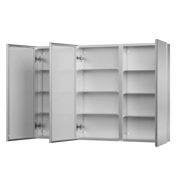 48 in. W x 32 in. H Rectangular Frameless Aluminum Silver Recessed or Surface Mount Medicine Cabinet with Mirror