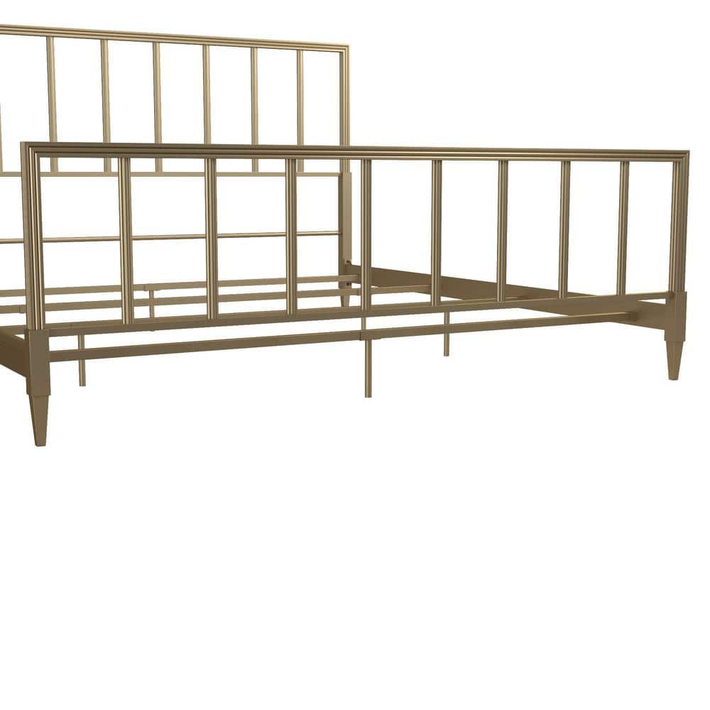 Blair King Size Golden Brass Metal Bed with Engraved Headboard