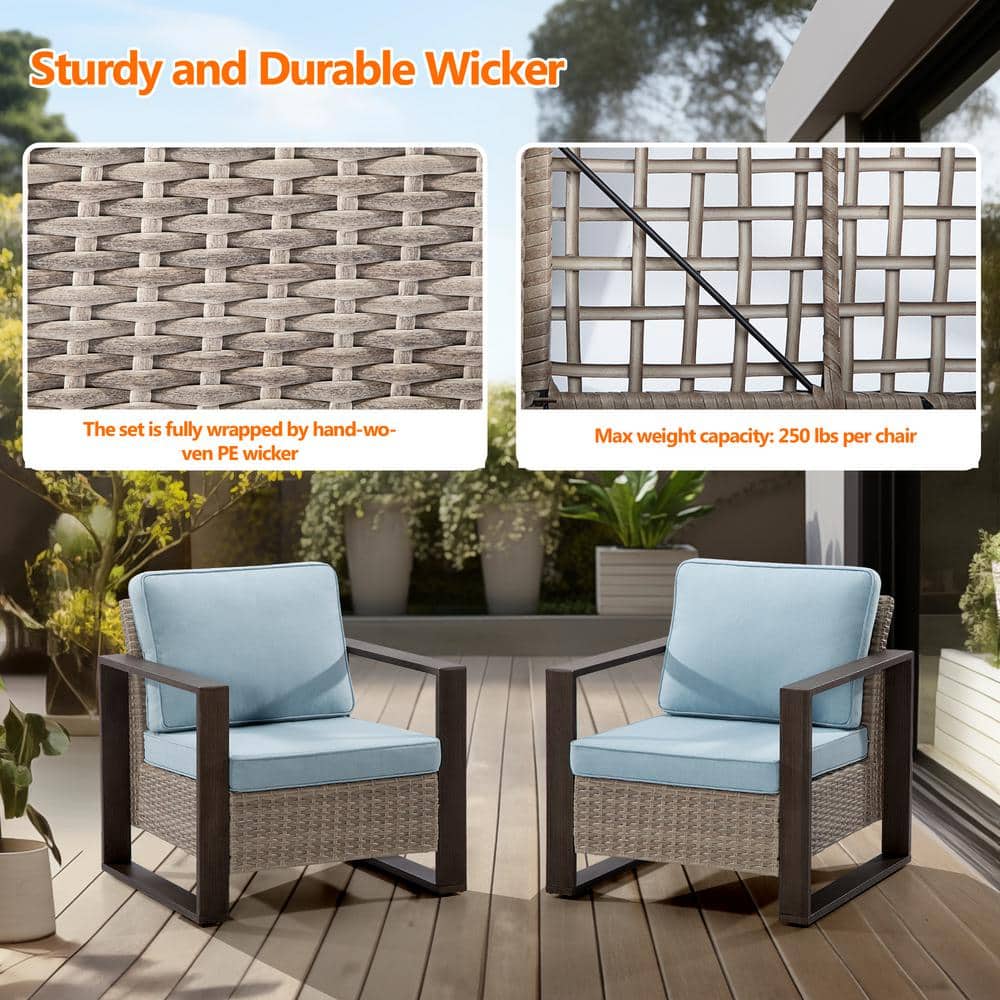 Sky Blue Cushioned Steel Frame Patio Lounge Chairs, Set of 2