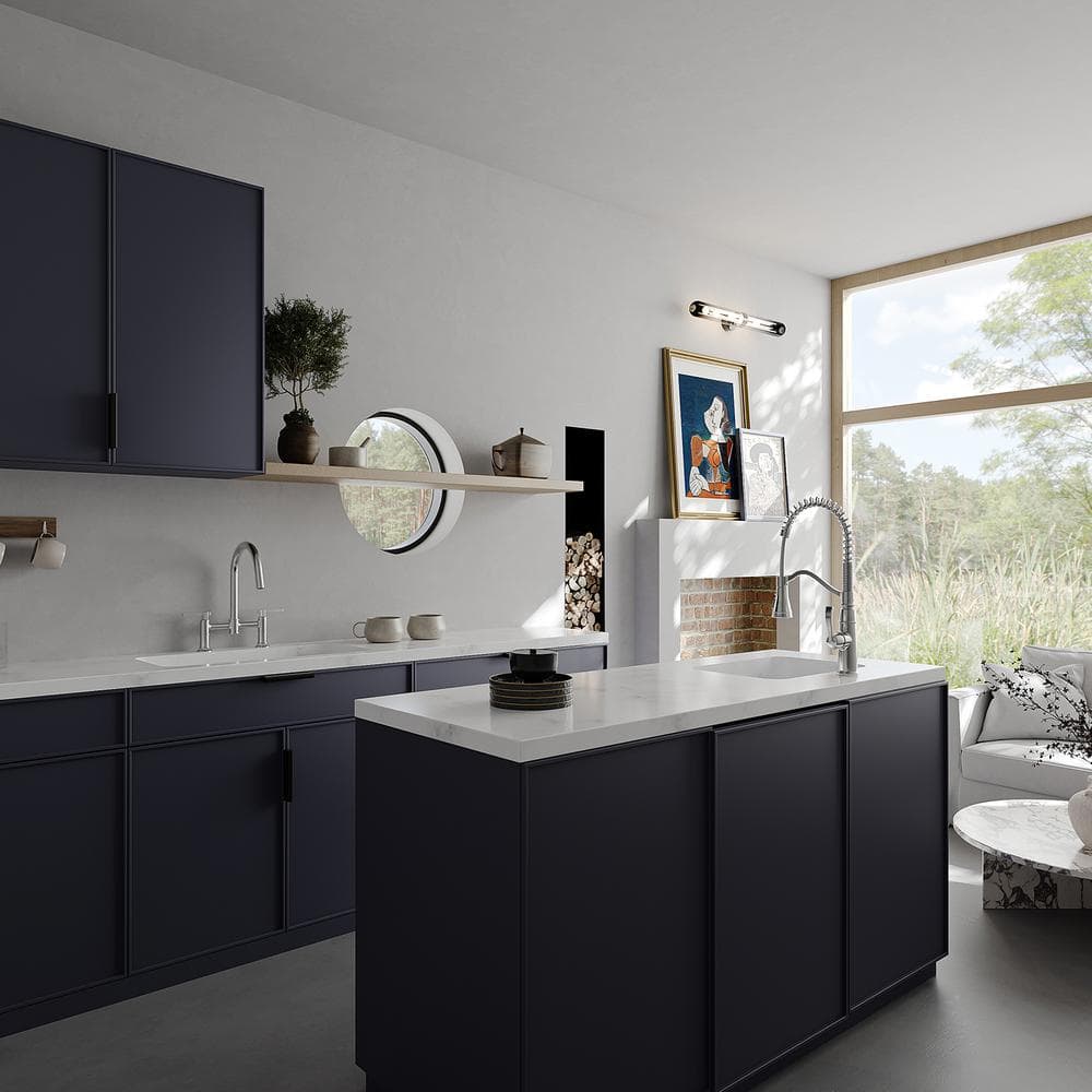 Polished Chrome Double-Handle Bridge Kitchen Faucet with 360 Swivel Spout