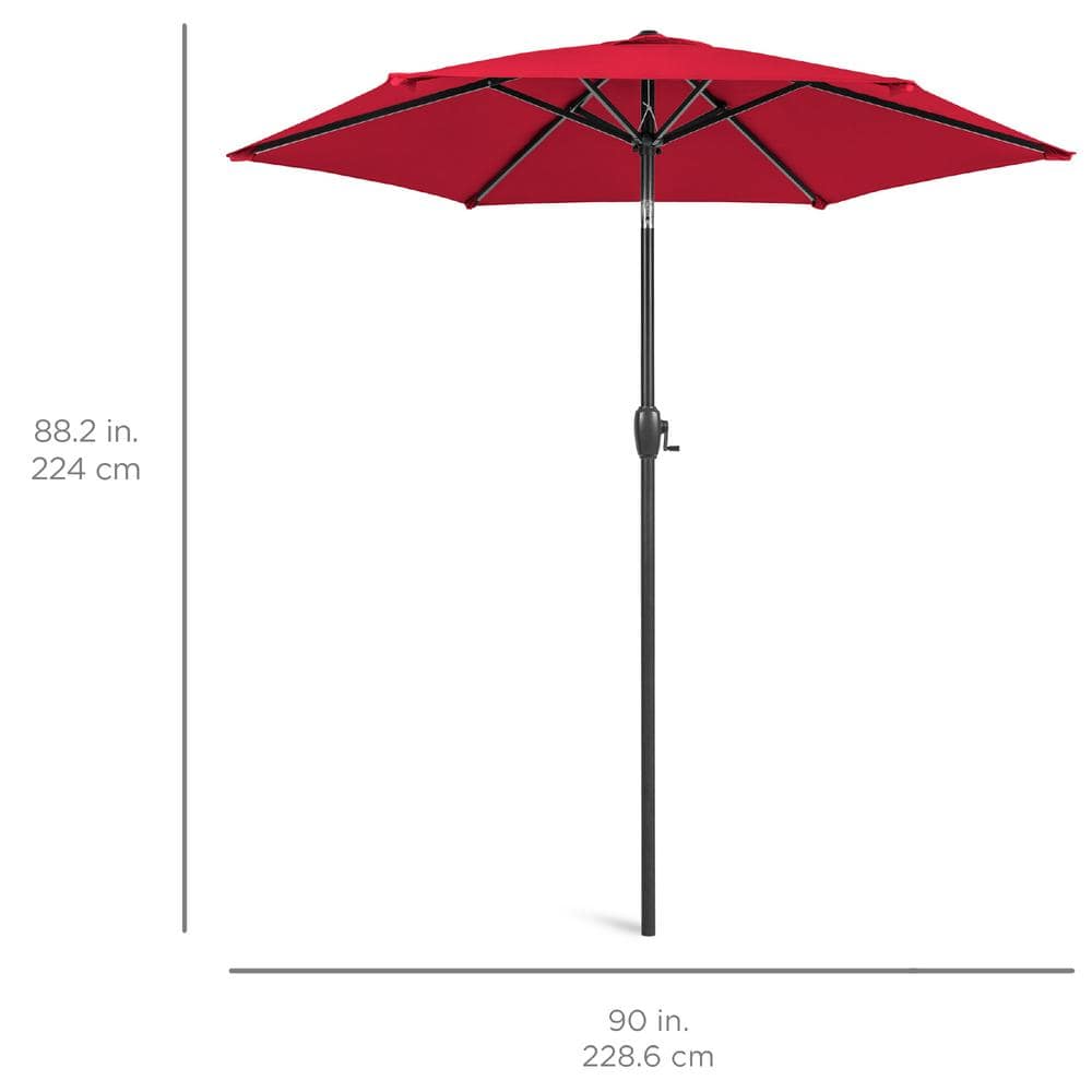 7.5ft Red Polyester Outdoor Market Patio Umbrella with Steel Frame