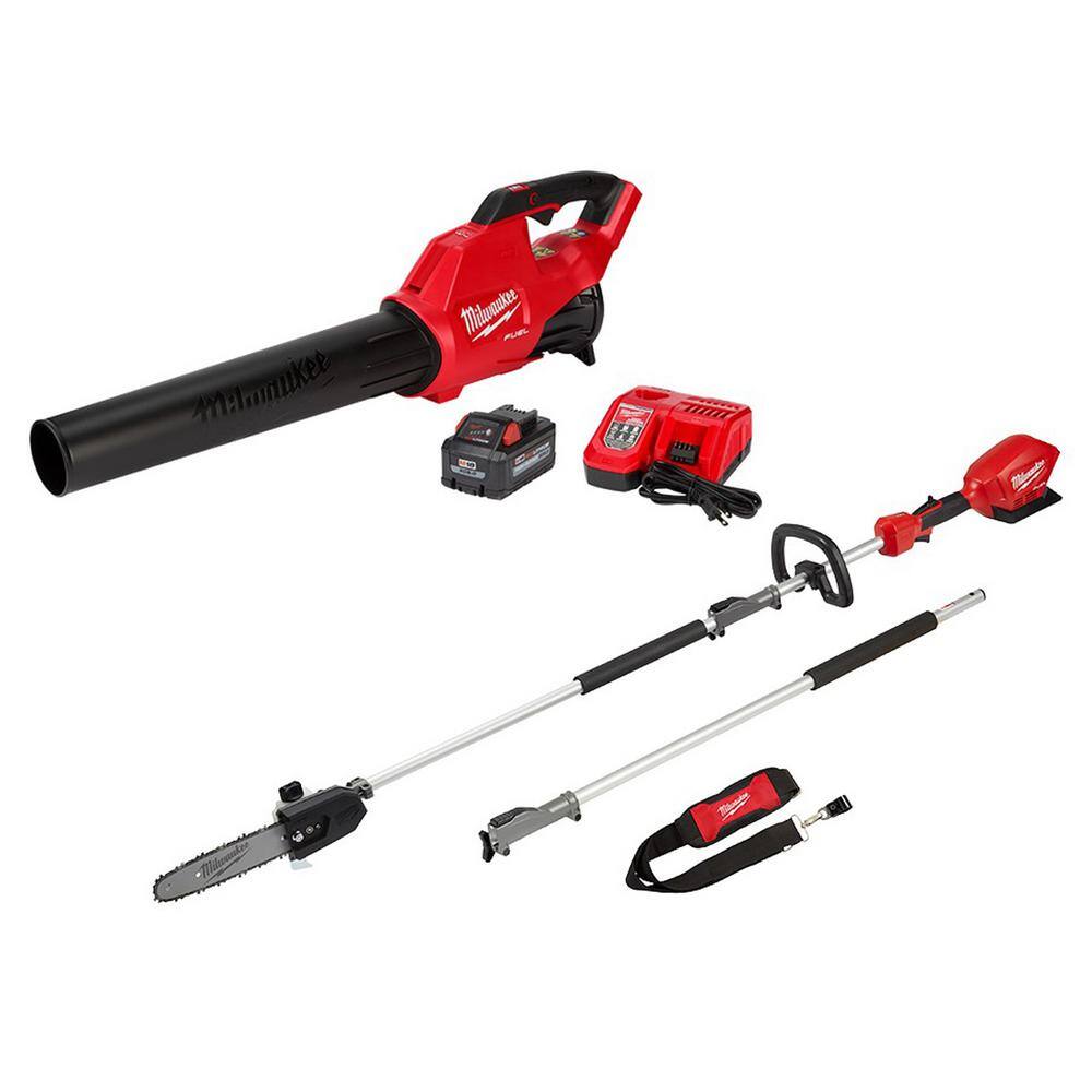 Milwaukee M18 FUEL 120 MPH 450 CFM 18-Volt Lithium-Ion Brushless Cordless Handheld Blower Kit with Pole Saw, 8AH Battery & Charger