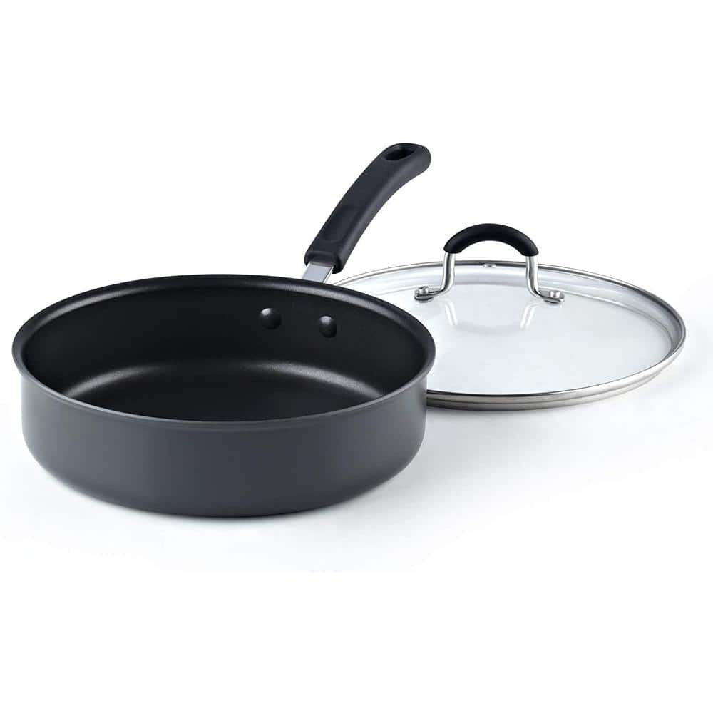Hard Anodized Nonstick 3-Quart Black Sauté Pan with Lid