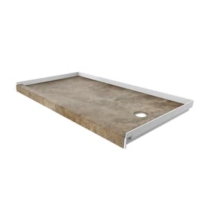 32 in. x 60 in. Single Threshold Shower Base with Right Hand Drain in Mocha Travertine