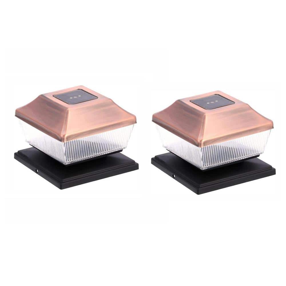 2-PACK Solar Powered Copper Color 5" X 5 LED Post Deck Cap Square Fence 245GX2 