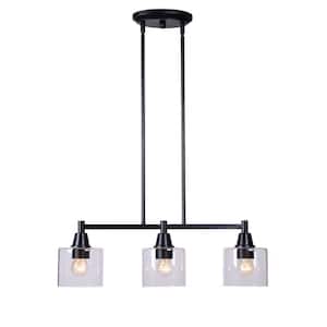 Oron 3-Light Black Linear Island Pendant Hanging Light, Kitchen Lighting with Clear Glass Shades