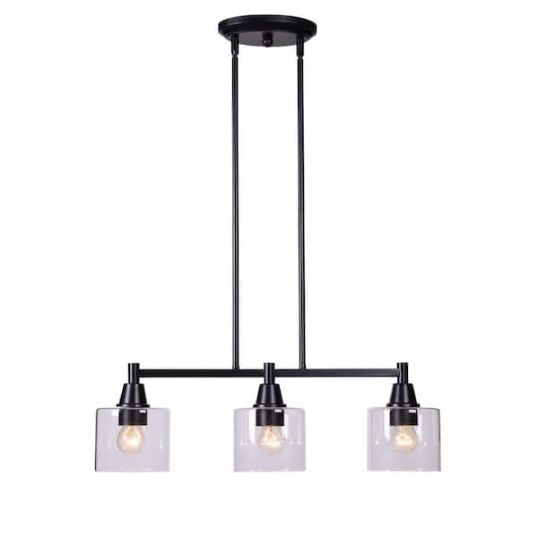Oron 3-Light Black Linear Island Pendant Hanging Light, Kitchen Lighting with Clear Glass Shades