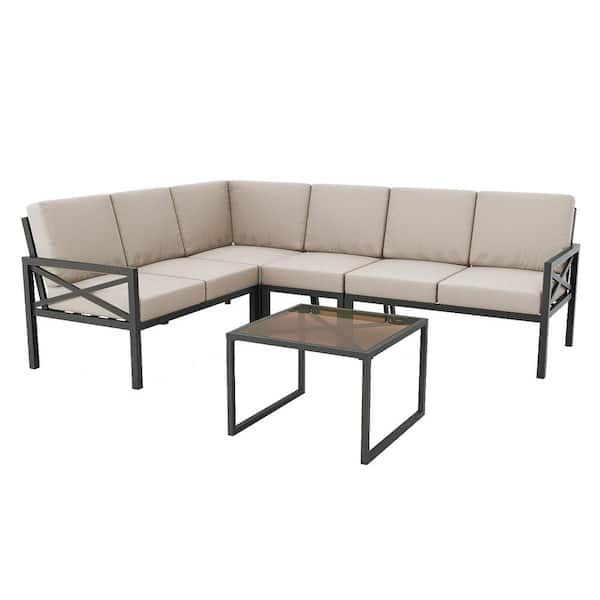Leisure Made Blakely 5 Piece Aluminum Outdoor Sectional With Sunbrella Cast Ash Cushions 502987 Cas - Outdoor Furniture Sunbrella Sectional