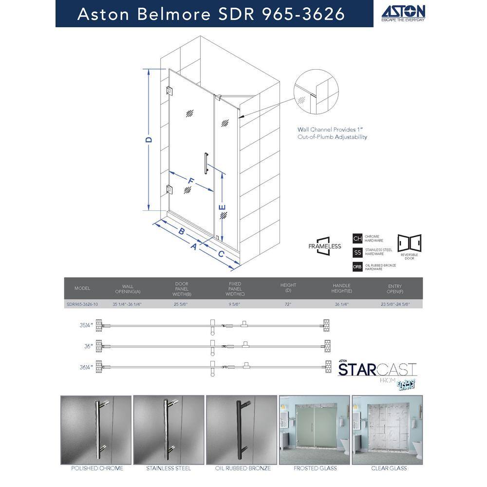 Belmore 36 x 72 Matte Black Frameless Hinged Shower Door