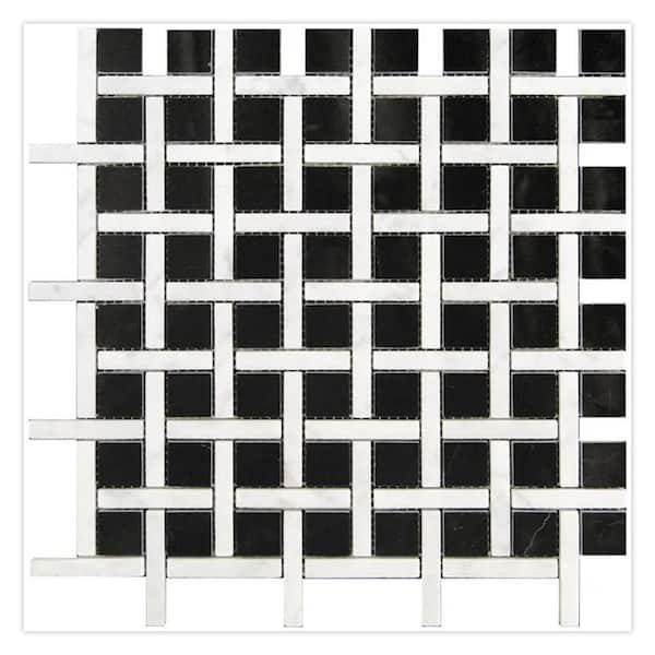 Apollo Tile Black 12-in x 12-in Polished Natural Stone Marble Basketweave Patterned Floor and Wall Tile (5-sq. ft/ Carton)