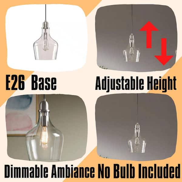 Modern 60-Watt 1-Light Silver Bell Pendant Design Pendant Light with Bell Glass Shade(No Bulbs)