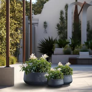 20.5in., 15.5in., 11.5in. Dia Granite Gray Large Tall Round Concrete Plant Pot / Planter for Indoor & Outdoor Set of 3
