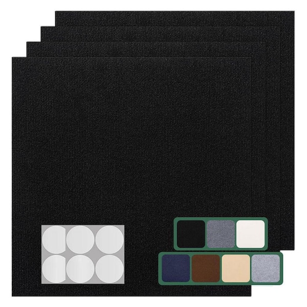Black 24 in. x 24 in. Carpet Tile Peel and Stick Self Adhesive Anti-Slip Square Floor Tile 20-Pack