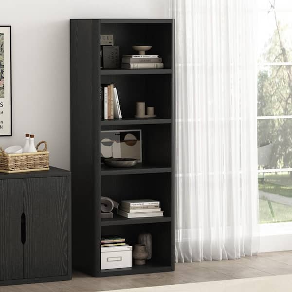 Rivington 79 in. Tall Modern Black Composite Wood 5-Shelf Standard Bookcase with Open Shelving