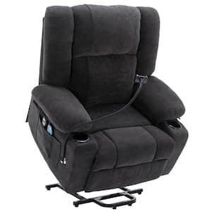 35.43 in. W Black Power Lift Recliner with Massage, Heating Functions,Remote, Phone Holder Side Pockets and Cup Holders