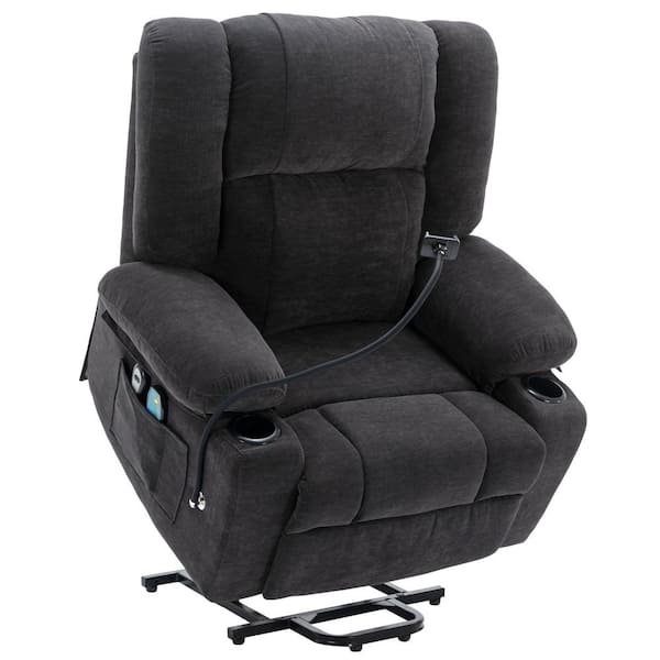 Polibi 35.43 in. W Black Power Lift Recliner with Massage, Heating Functions,Remote, Phone Holder Side Pockets and Cup Holders