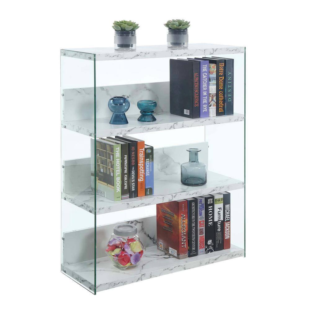 Elegant SoHo 4-Tier White Faux Marble and Glass Bookcase