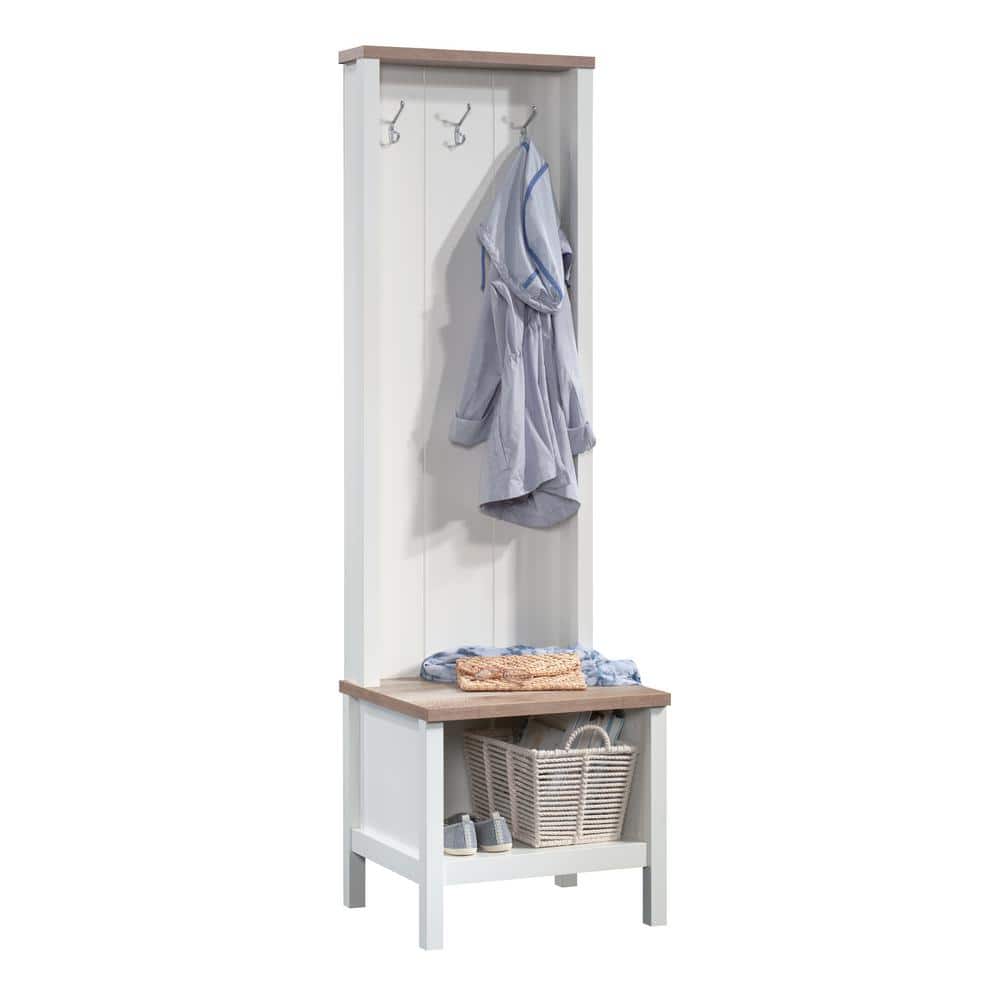 Soft White and Oak Hall Tree with Storage Bench