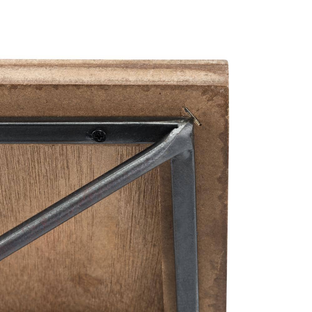 Asymmetrical Black Metal and Pine Wood 26'' Floating Wall Shelf