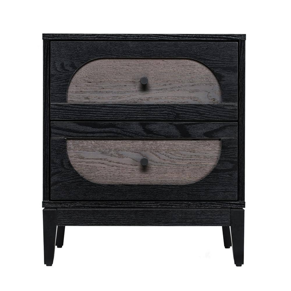 Black and Gray Wood 2-Drawer Nightstand with Arch Design