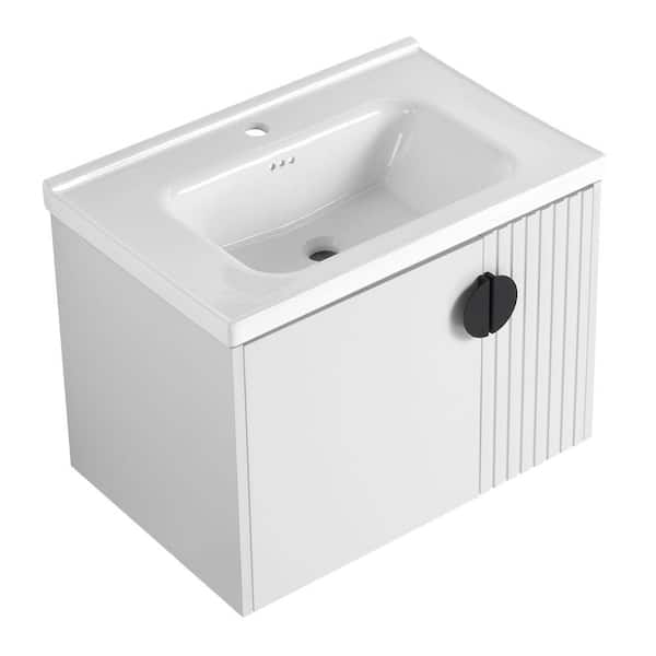 Modland Yunus 27 in. W x 18 in. D x 20 in. H Single Sink Floating Bath Vanity in White with White Ceramic Top